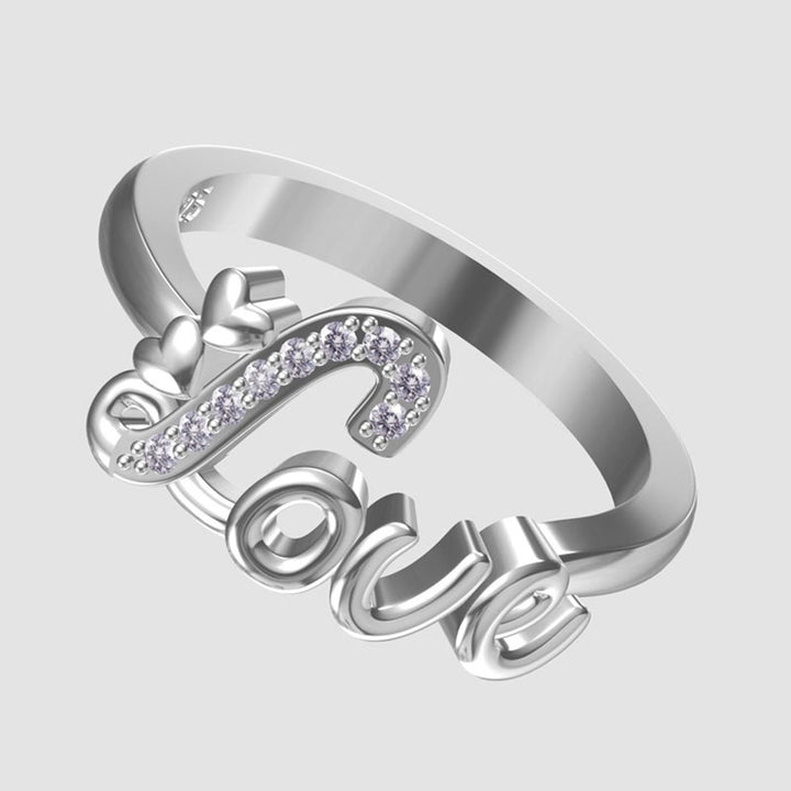 Fashion Women English Letter Love Rhinestone Engagement Finger Ring Jewelry Image 2