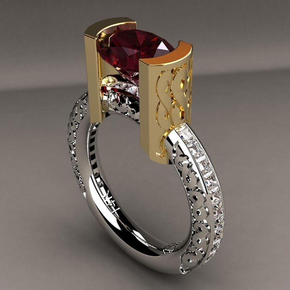 Fashion Faux Ruby Dual Color Womens Finger Ring Wedding Engagement Jewelry Image 1