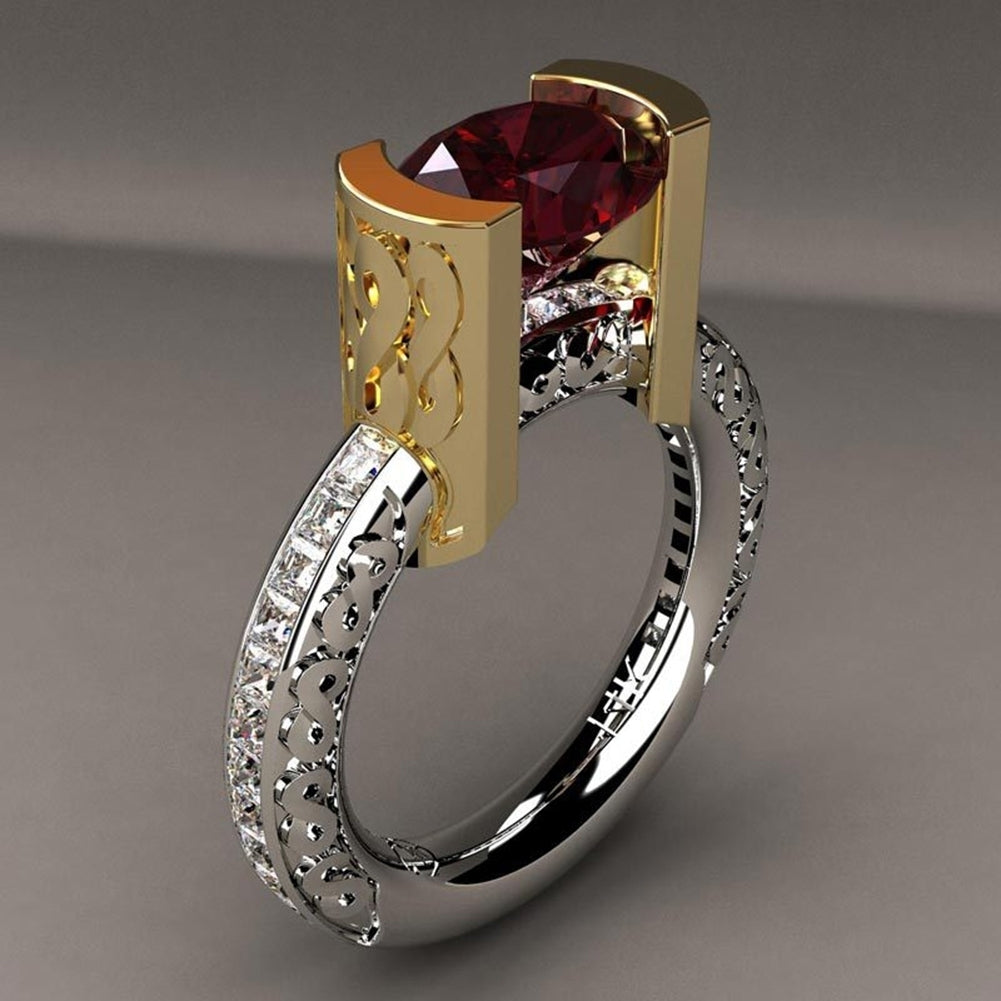 Fashion Faux Ruby Dual Color Womens Finger Ring Wedding Engagement Jewelry Image 2