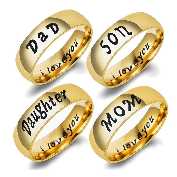 Fashion Mom Dad Daughter Son Letters Band Stainless Steel Family Member Ring Image 1