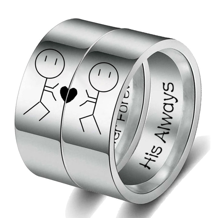 Her Forever His Always Cartoon Abstract Ring Stainless Steel Couple Jewelry Image 1