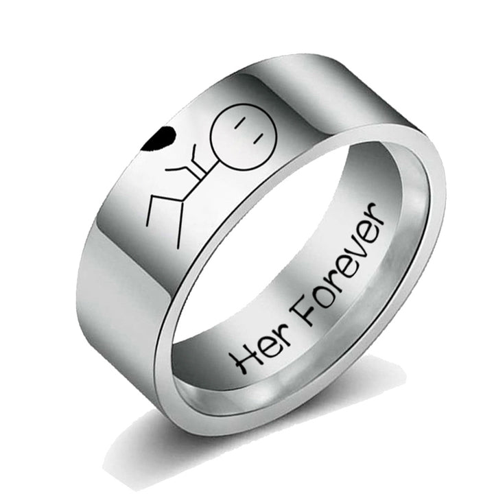 Her Forever His Always Cartoon Abstract Ring Stainless Steel Couple Jewelry Image 2
