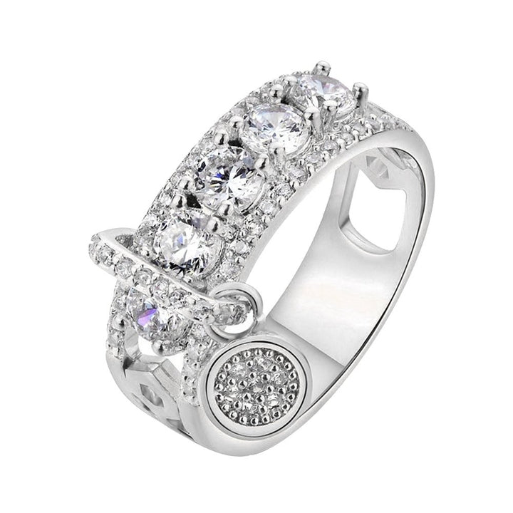 Luxury Hollow Cubic Zirconia Round Charm Lady Finger Ring Wedding Bridal Jewelry Image 1