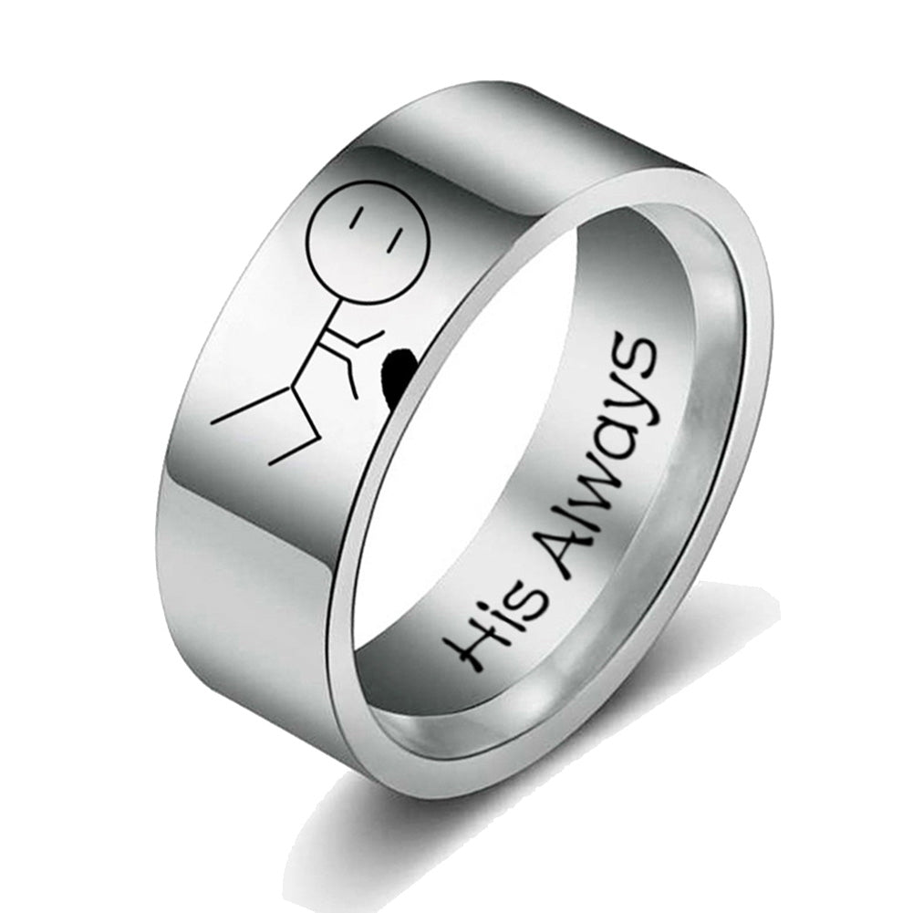 Her Forever His Always Cartoon Abstract Ring Stainless Steel Couple Jewelry Image 3