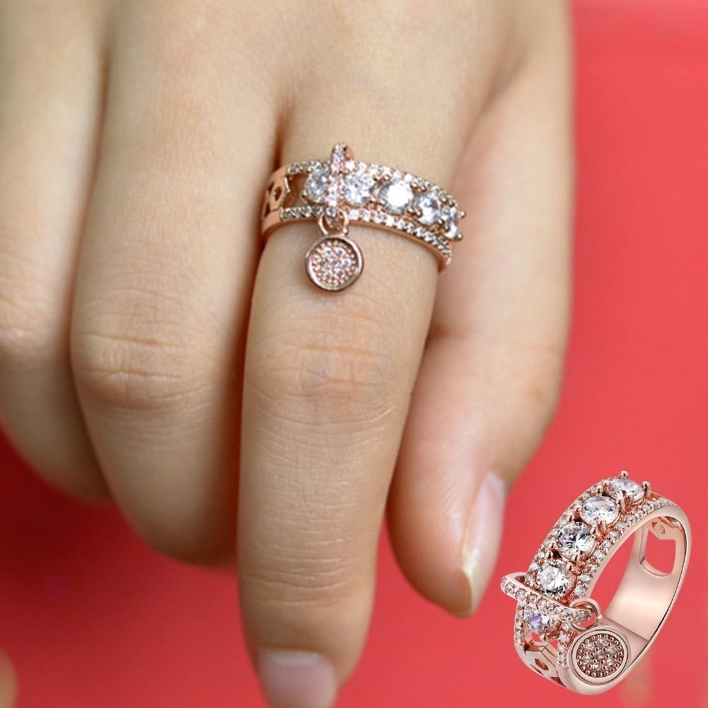 Luxury Hollow Cubic Zirconia Round Charm Lady Finger Ring Wedding Bridal Jewelry Image 4