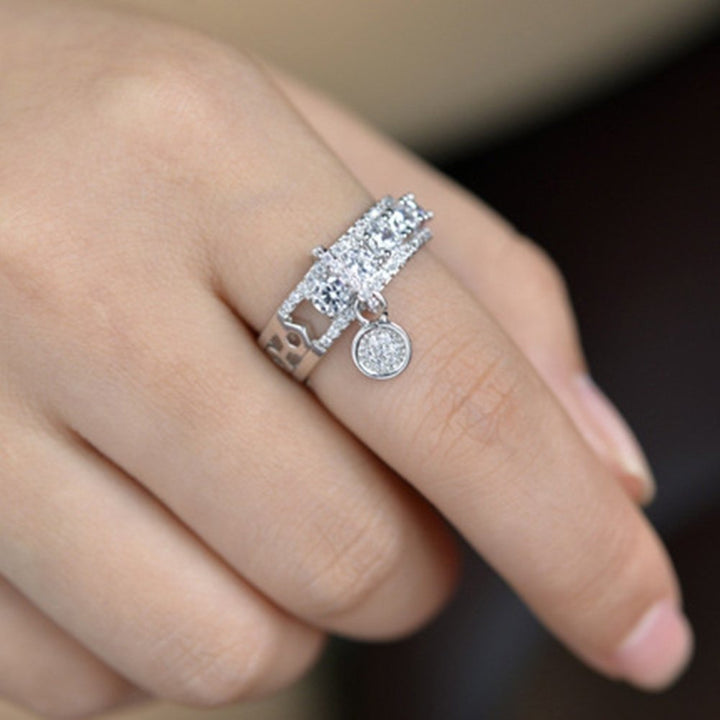 Luxury Hollow Cubic Zirconia Round Charm Lady Finger Ring Wedding Bridal Jewelry Image 6