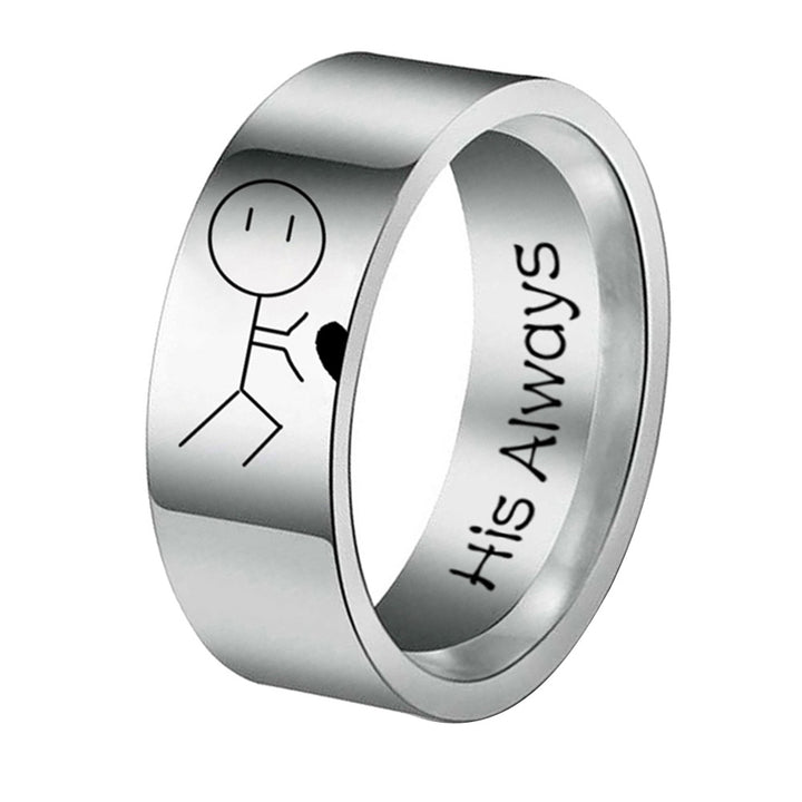 Her Forever His Always Cartoon Abstract Ring Stainless Steel Couple Jewelry Image 4