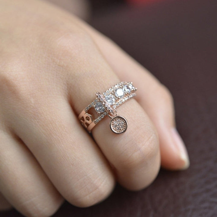 Luxury Hollow Cubic Zirconia Round Charm Lady Finger Ring Wedding Bridal Jewelry Image 8