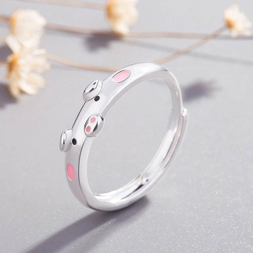 Cute Women Cartoon Pig Piggy Opening End Ring Finger Jewelry Birthday Gift Image 2