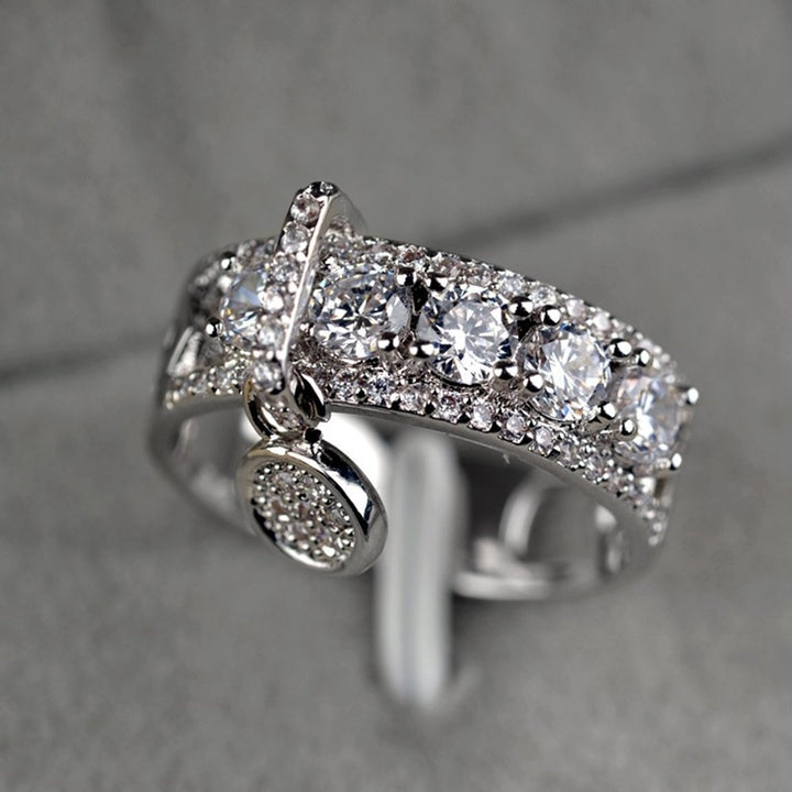 Luxury Hollow Cubic Zirconia Round Charm Lady Finger Ring Wedding Bridal Jewelry Image 9