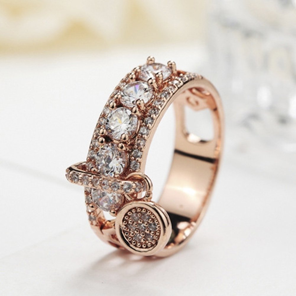 Luxury Hollow Cubic Zirconia Round Charm Lady Finger Ring Wedding Bridal Jewelry Image 12