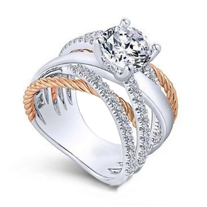 Fashion Women Cross Dual Color Rhinestone Ring Engagement Wedding Jewelry Gift Image 1