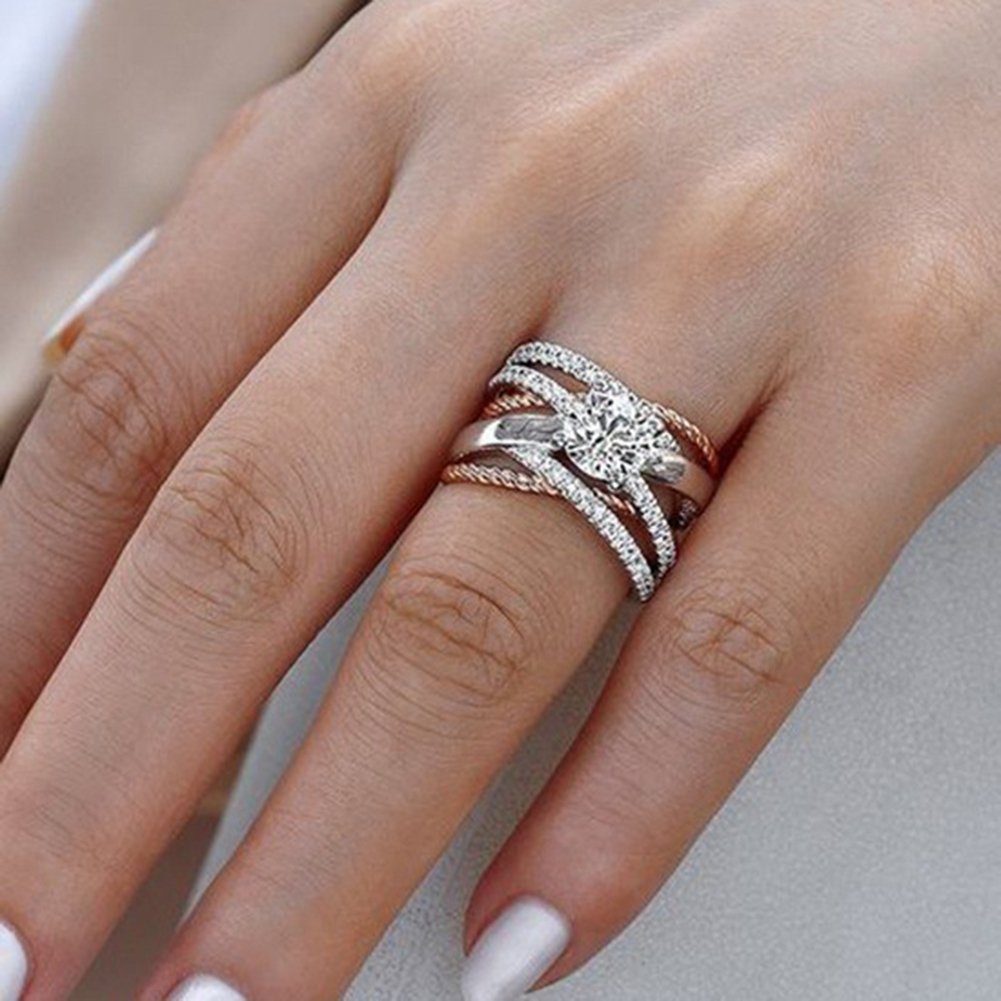 Fashion Women Cross Dual Color Rhinestone Ring Engagement Wedding Jewelry Gift Image 2