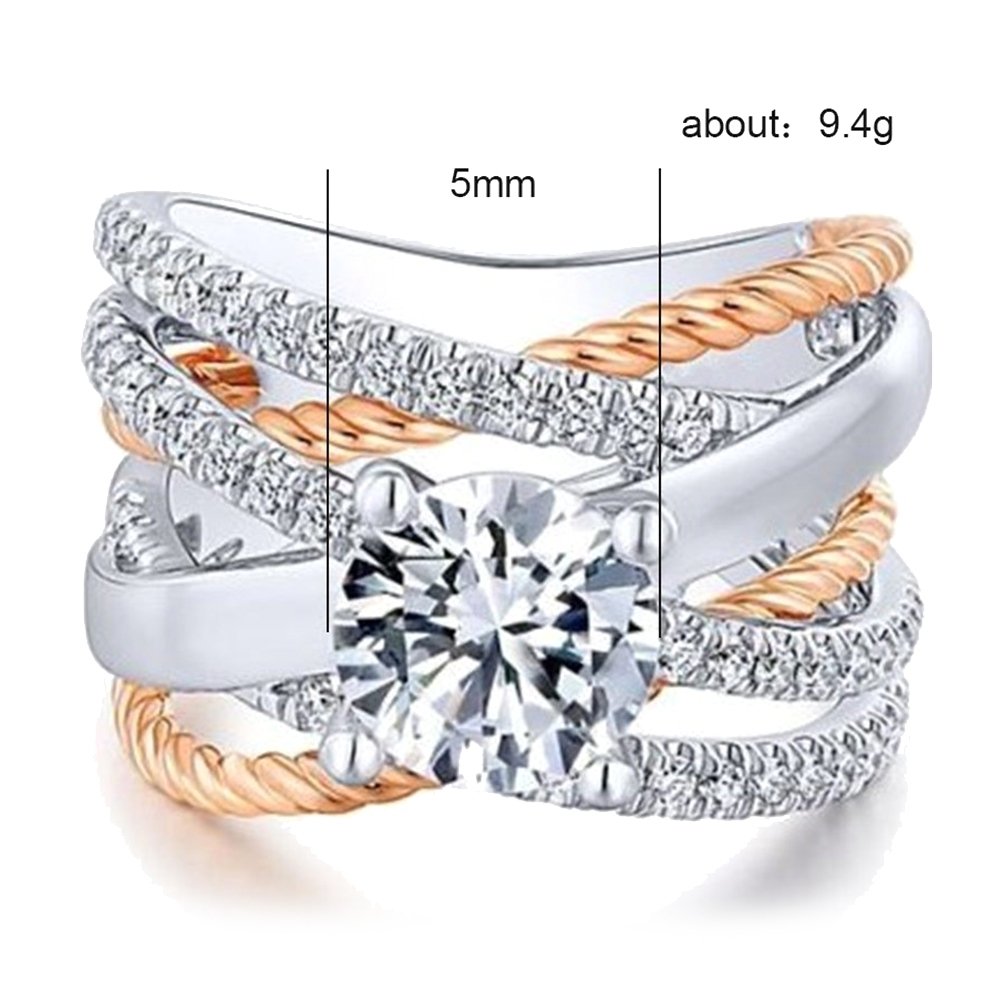 Fashion Women Cross Dual Color Rhinestone Ring Engagement Wedding Jewelry Gift Image 4