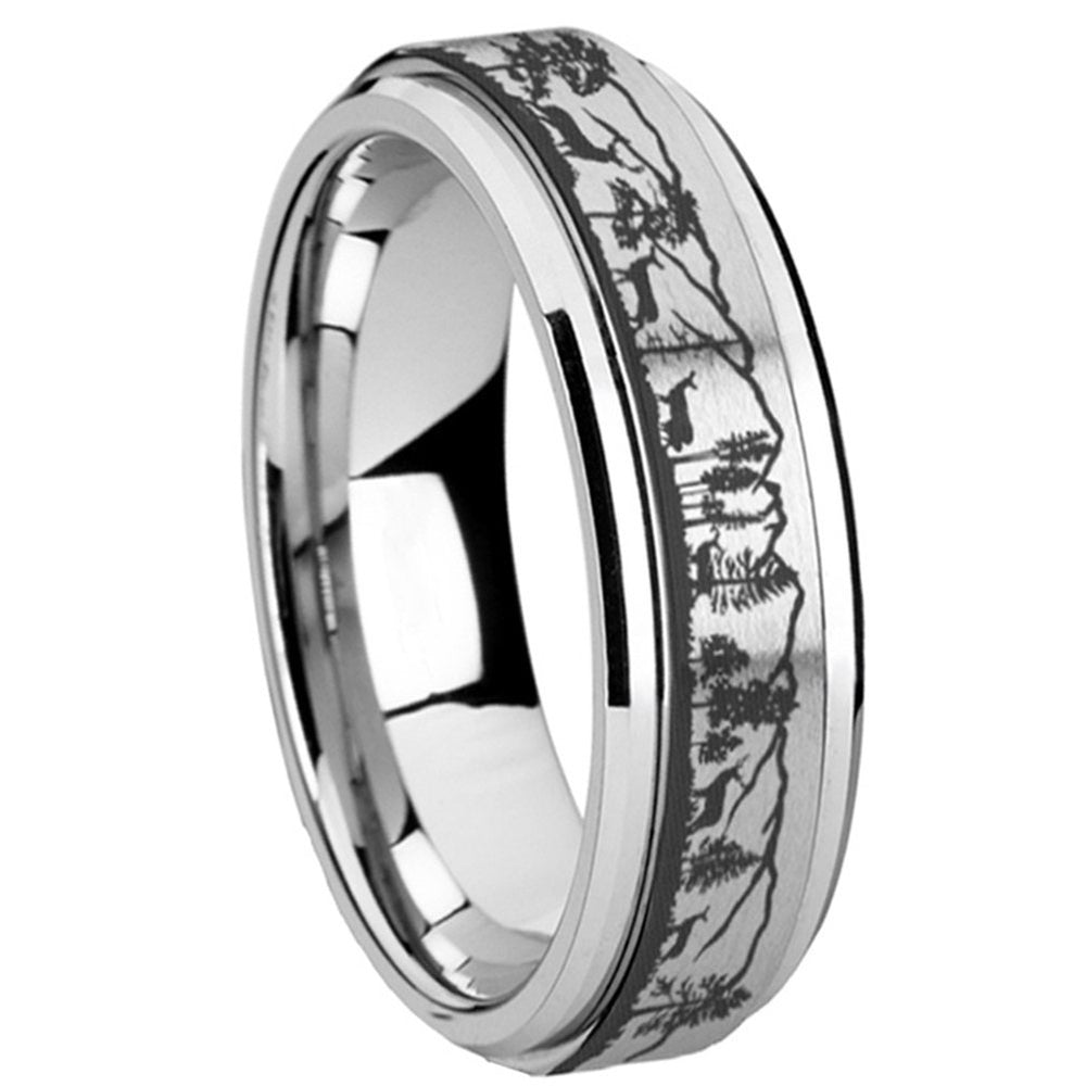 Unisex Creative Forest Stray Deer Print Titanium Steel Rotatable Spinner Ring Image 2