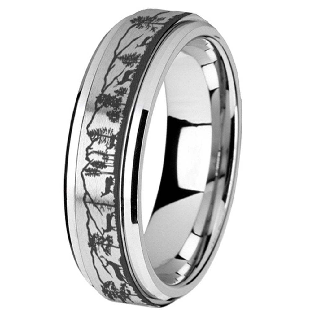 Unisex Creative Forest Stray Deer Print Titanium Steel Rotatable Spinner Ring Image 3