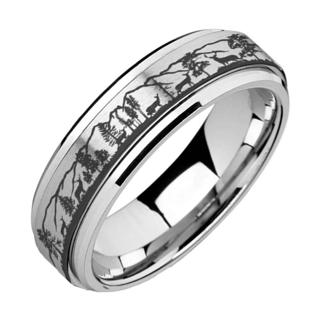 Unisex Creative Forest Stray Deer Print Titanium Steel Rotatable Spinner Ring Image 4