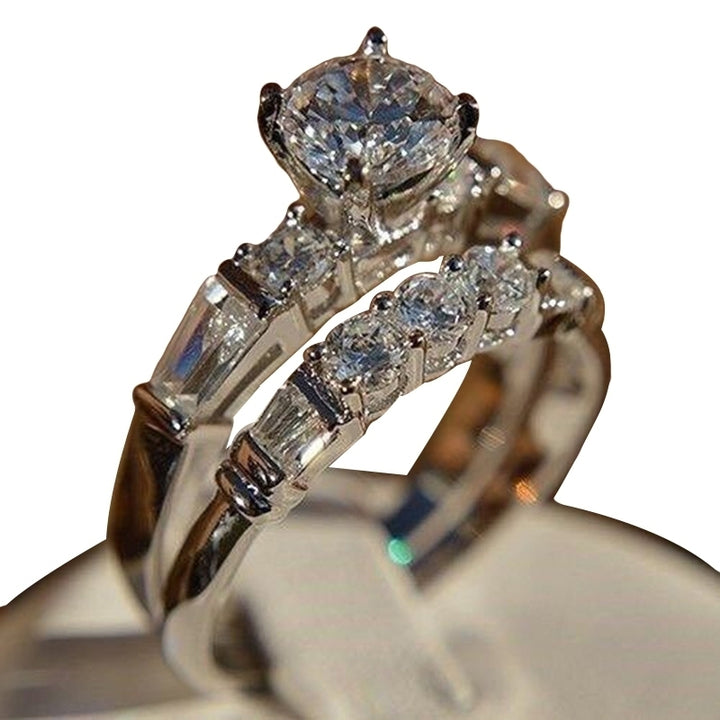 2Pcs Shiny Cubic Zirconia Inlaid Women Wedding Rings Jewelry Charm Gift Image 1
