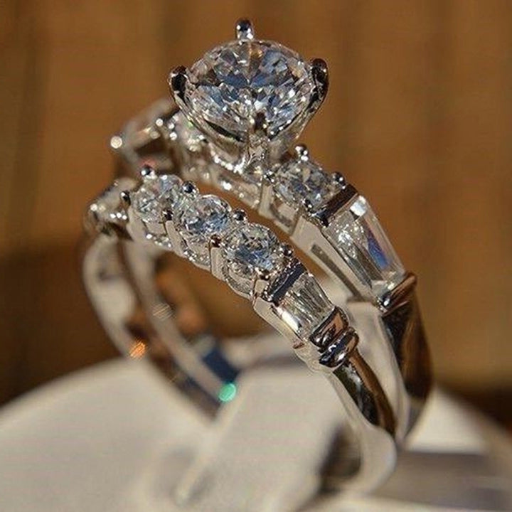 2Pcs Shiny Cubic Zirconia Inlaid Women Wedding Rings Jewelry Charm Gift Image 3