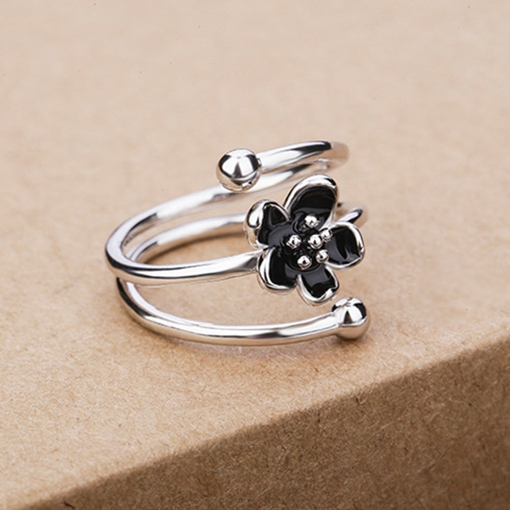 Fashion Women Enamel Black Flower Adjustable Opening Finger Ring Jewelry Gift Image 4