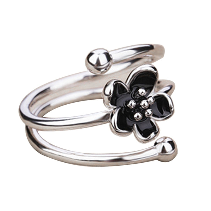 Fashion Women Enamel Black Flower Adjustable Opening Finger Ring Jewelry Gift Image 6