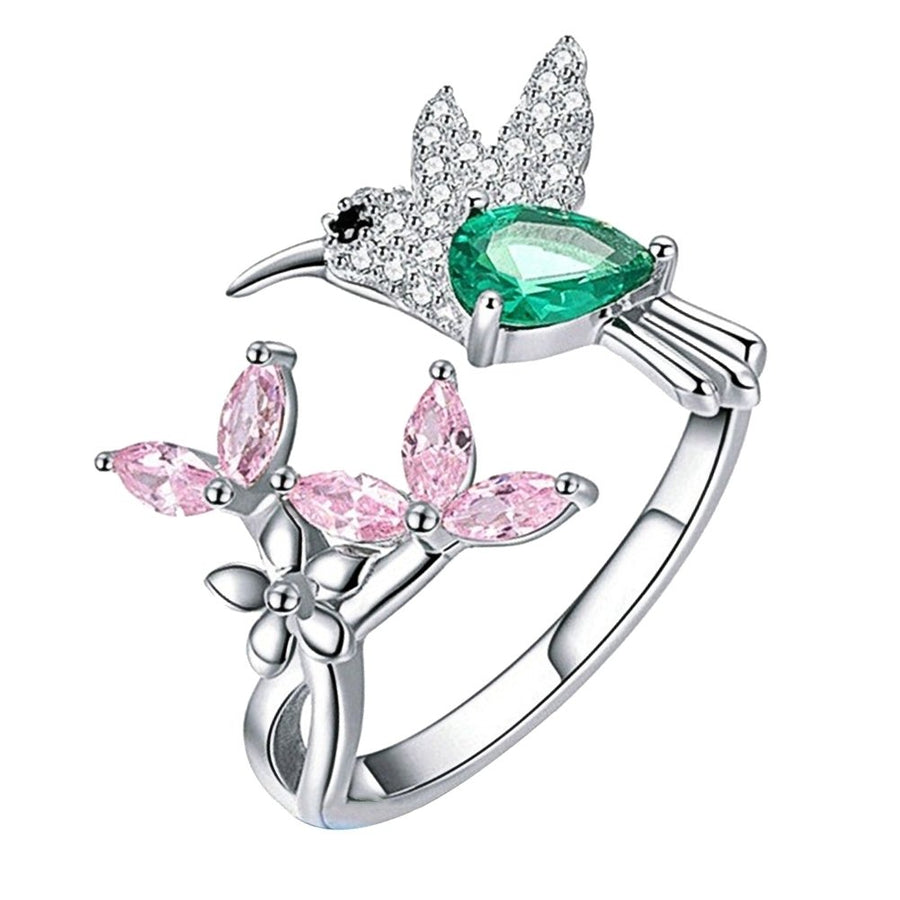 Elegant Cubic Zirconia Flower Bird Open Ring Women Party Wedding Jewelry Gift Image 1