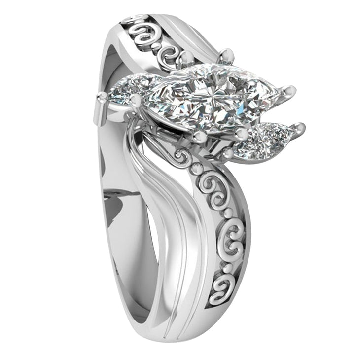 Fashion Marquise Cut Cubic Zirconia Flower Carved Ring Bridal Proposal Jewelry Image 4