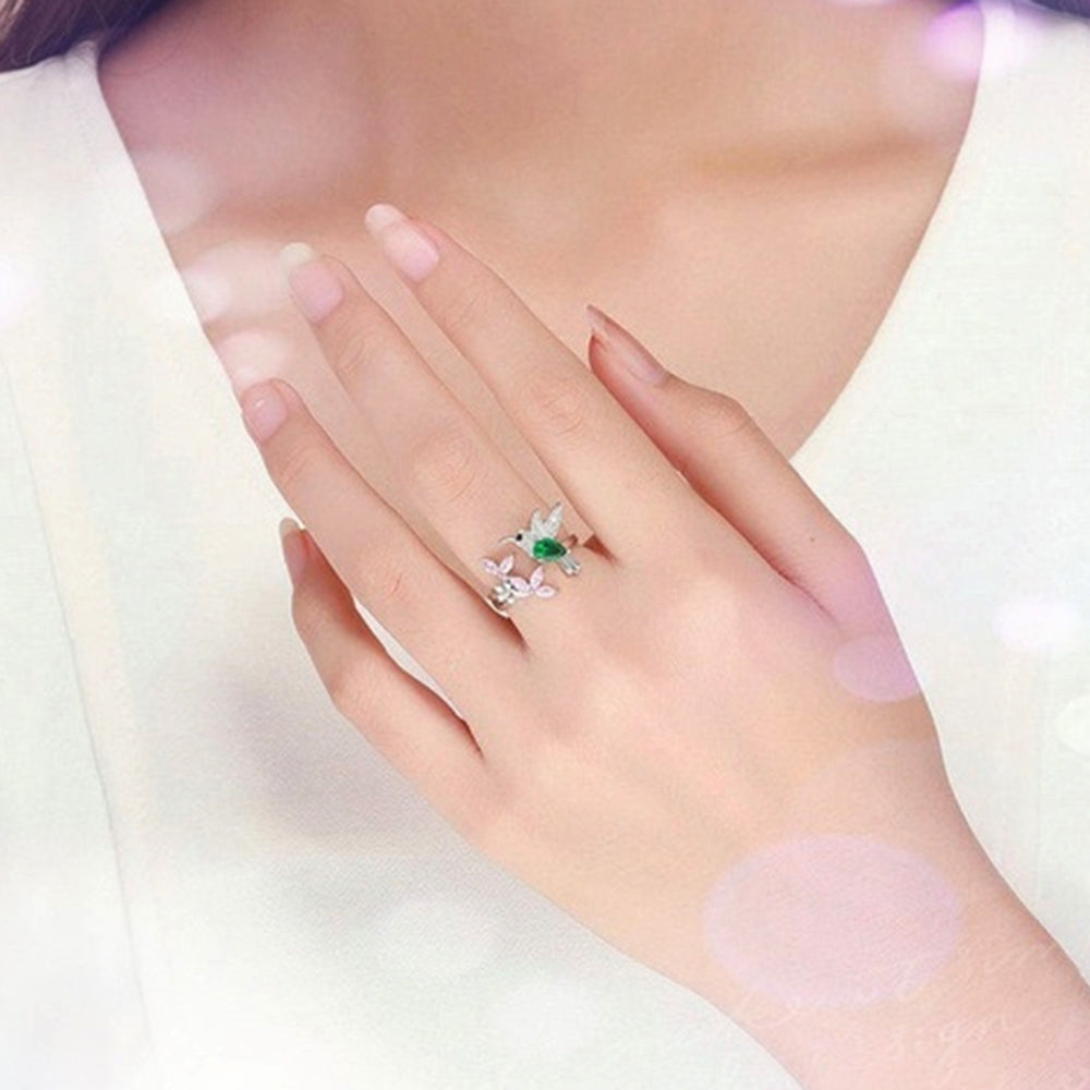 Elegant Cubic Zirconia Flower Bird Open Ring Women Party Wedding Jewelry Gift Image 2