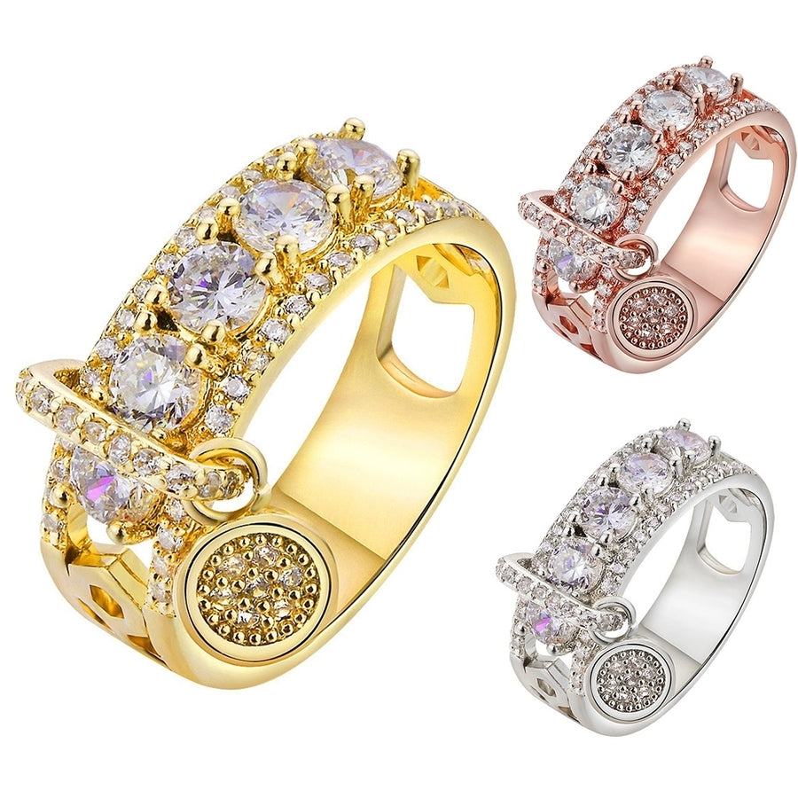 Elegant Women Rhinestone Inlaid Ring Wedding Engagement Anniversary Jewelry Image 1