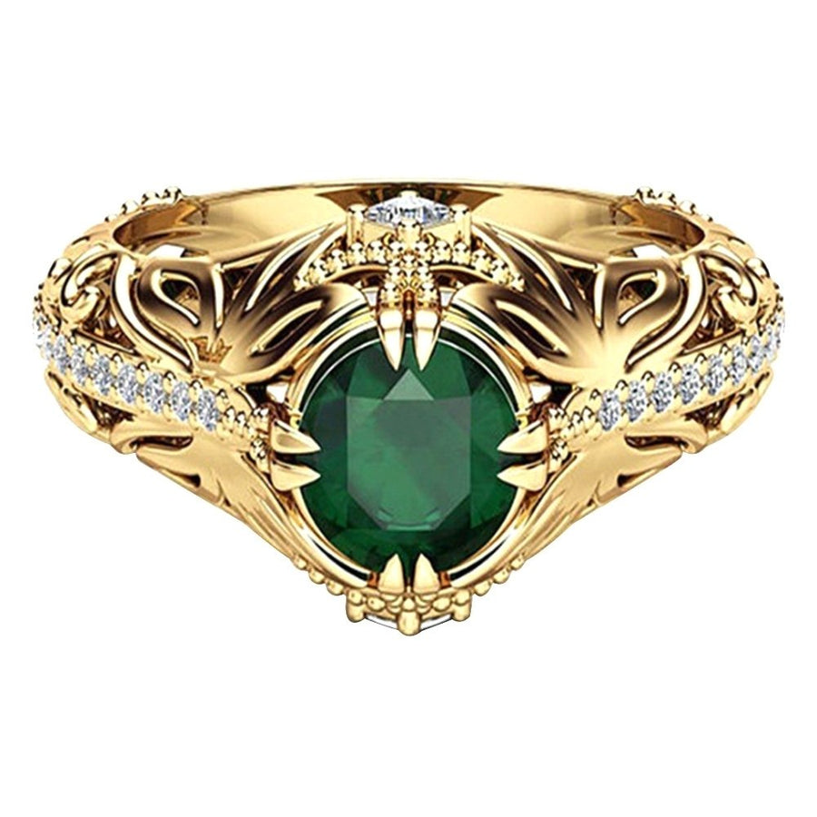 Antique Women Gold Plated Oval Emerald Inlaid Finger Ring Jewelry Valentine Gift Image 1