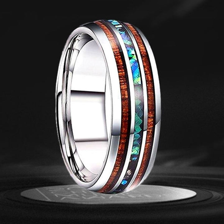 Fashion Unisex Wooden Abalone Shell Titanium Steel Ring Wedding Party Jewelry Image 4