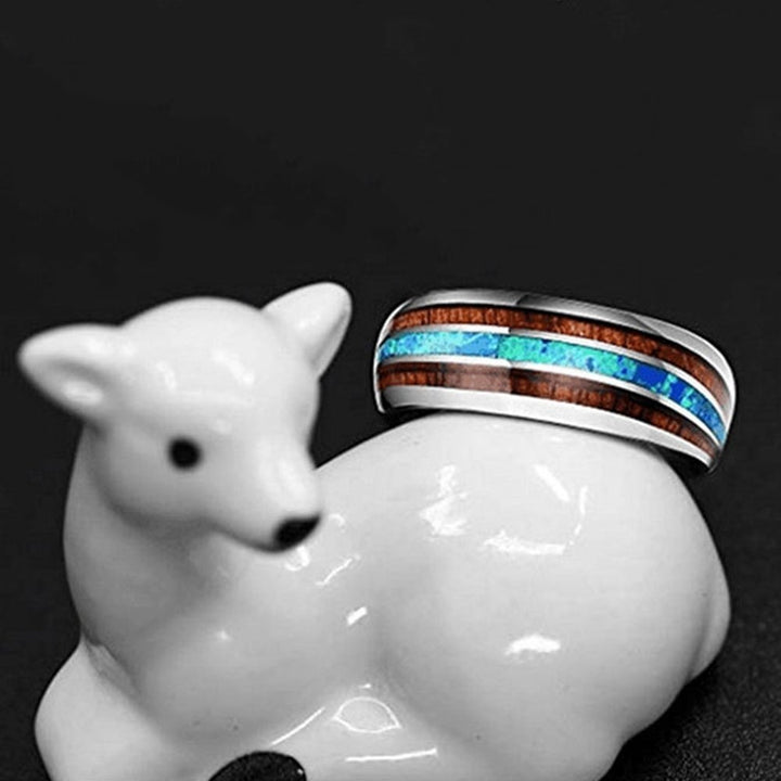 Fashion Unisex Wooden Abalone Shell Titanium Steel Ring Wedding Party Jewelry Image 6