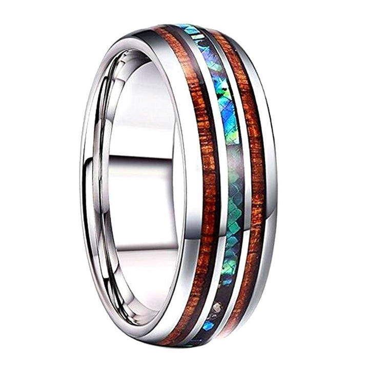 Fashion Unisex Wooden Abalone Shell Titanium Steel Ring Wedding Party Jewelry Image 7