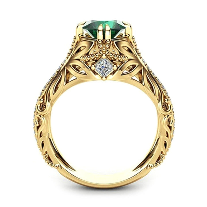 Antique Women Gold Plated Oval Emerald Inlaid Finger Ring Jewelry Valentine Gift Image 3