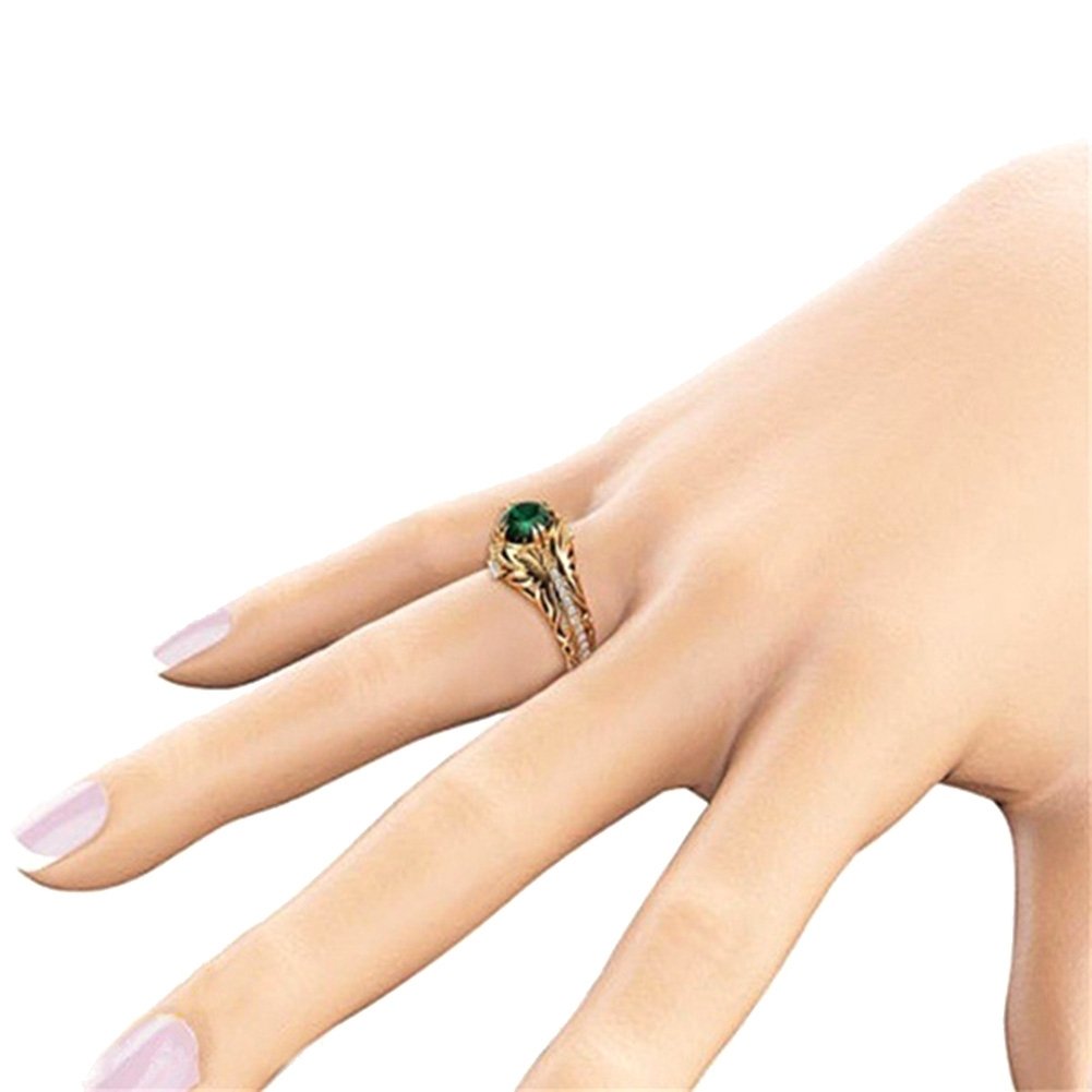 Antique Women Gold Plated Oval Emerald Inlaid Finger Ring Jewelry Valentine Gift Image 4