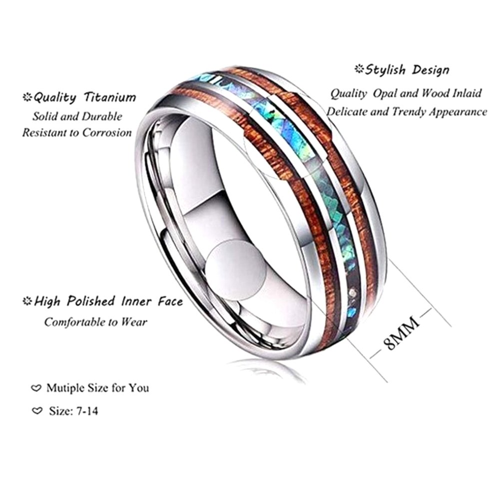 Fashion Unisex Wooden Abalone Shell Titanium Steel Ring Wedding Party Jewelry Image 10