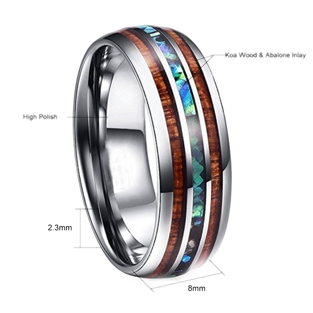 Fashion Unisex Wooden Abalone Shell Titanium Steel Ring Wedding Party Jewelry Image 11