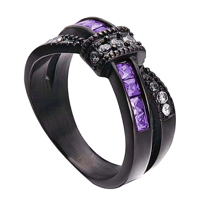 Party Women Fashion Dual Color Faux Amethyst Cross Bowknot Finger Ring Jewelry Image 1