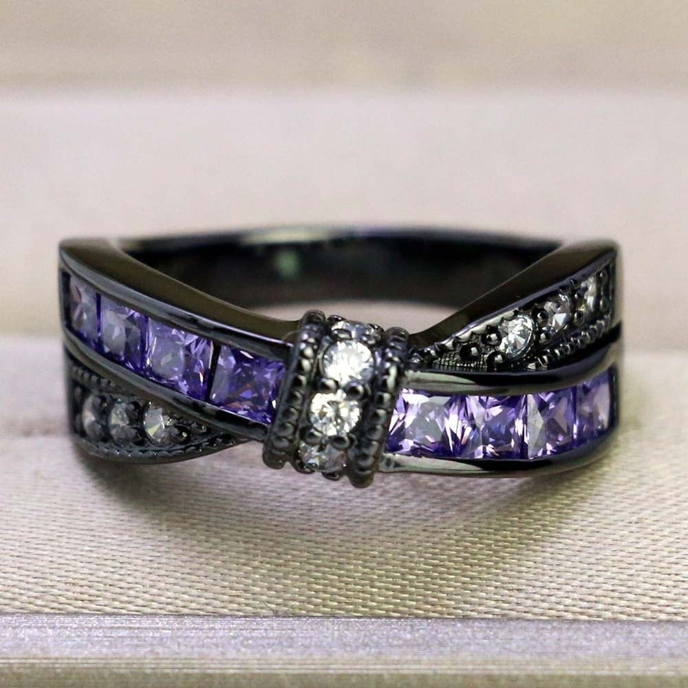 Party Women Fashion Dual Color Faux Amethyst Cross Bowknot Finger Ring Jewelry Image 2