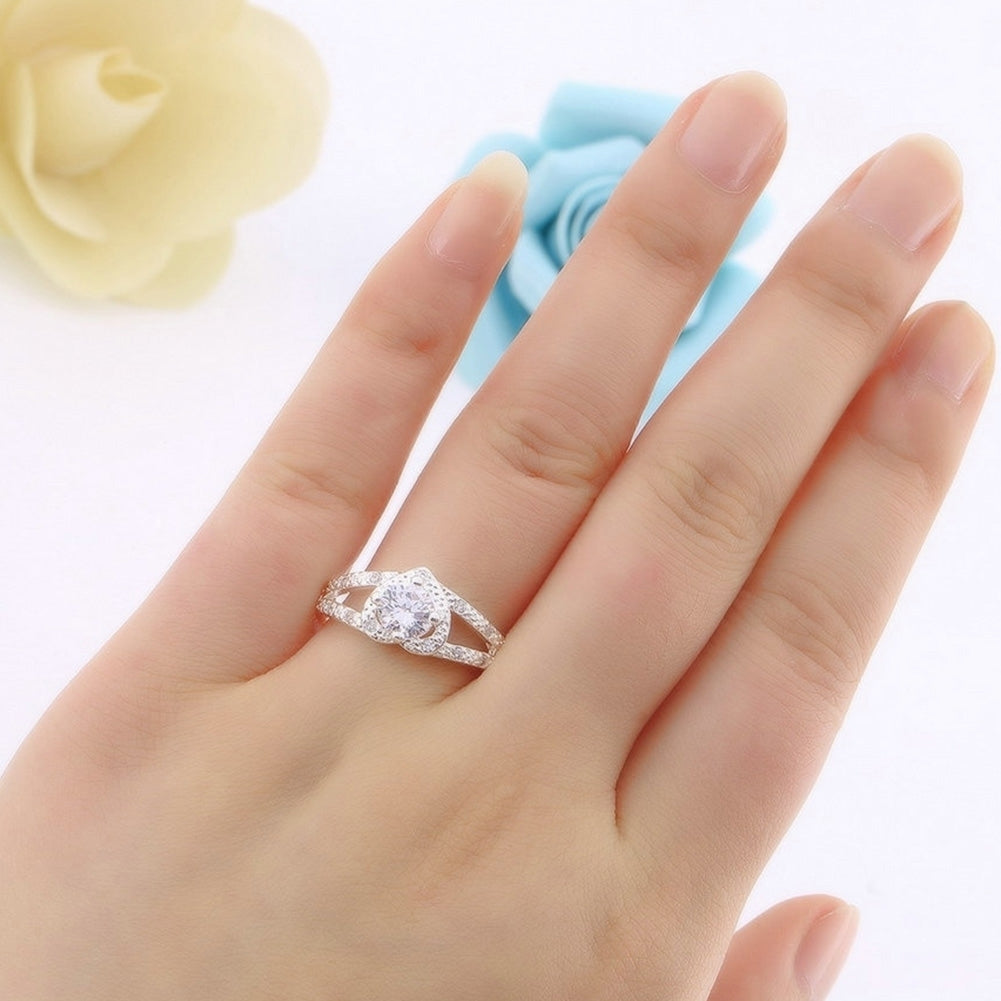 Fashion Women Heart Shape Rhinestone Hollow Band Finger Ring Wedding Jewelry Image 2