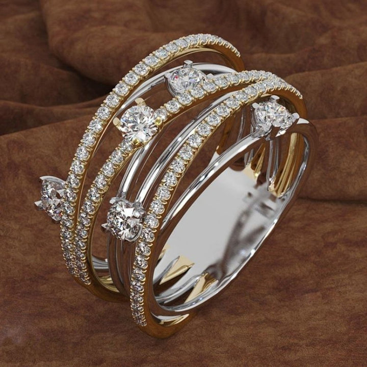 Fashion Women Cross Dual Color Cubic Zirconia Inlaid Ring Wedding Jewelry Gift Image 1