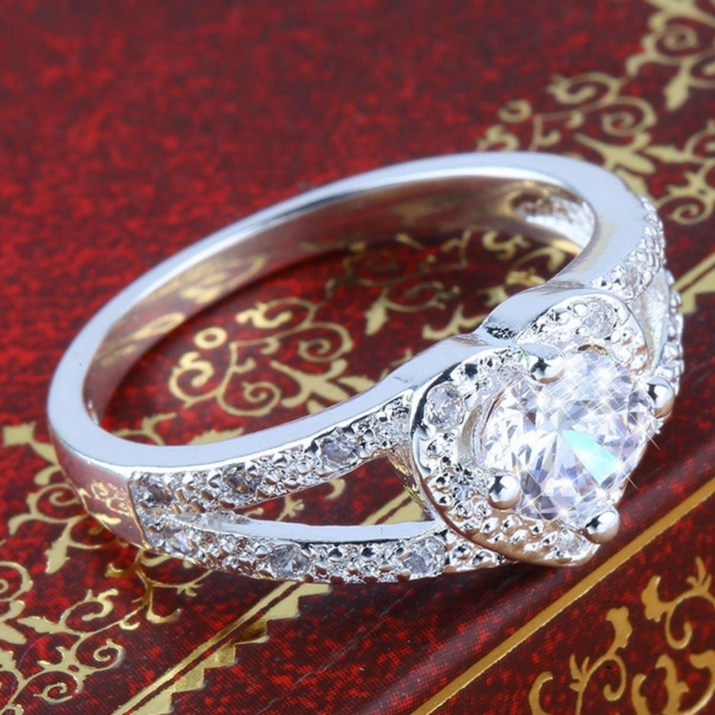 Fashion Women Heart Shape Rhinestone Hollow Band Finger Ring Wedding Jewelry Image 7