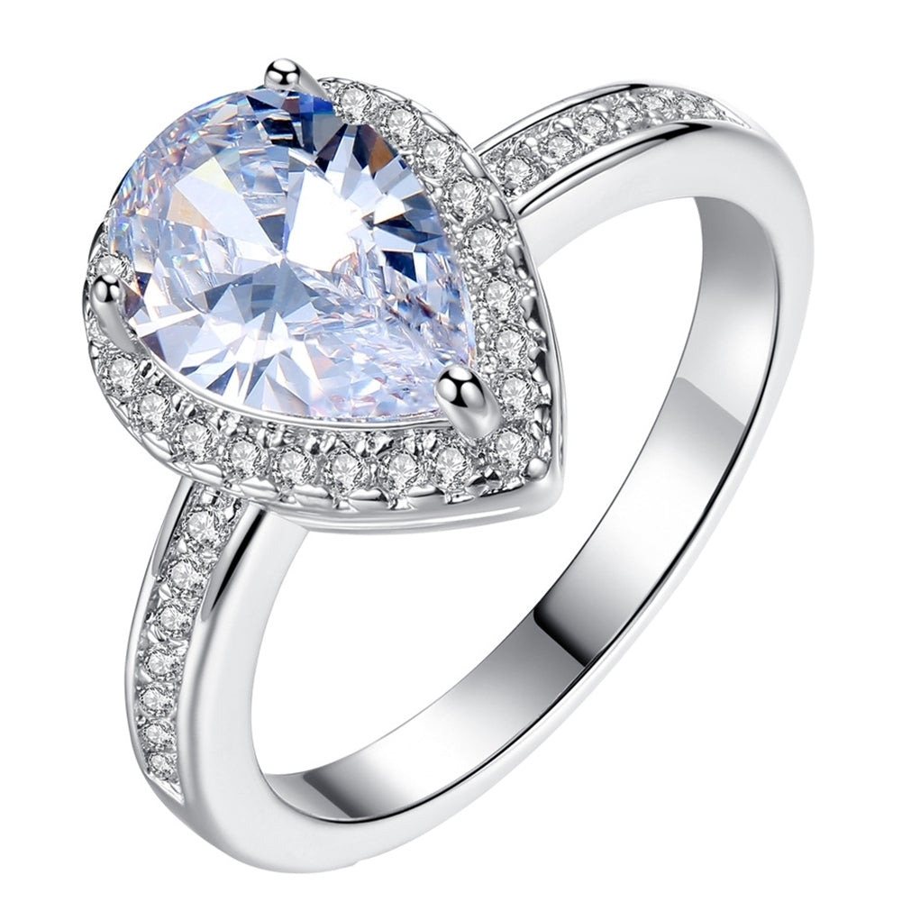 Elegant Women Waterdrop Shape Rhinestone Inlaid Finger Ring Wedding Jewelry Image 1