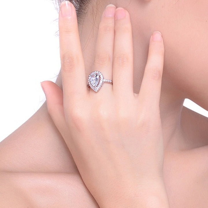 Elegant Women Waterdrop Shape Rhinestone Inlaid Finger Ring Wedding Jewelry Image 3
