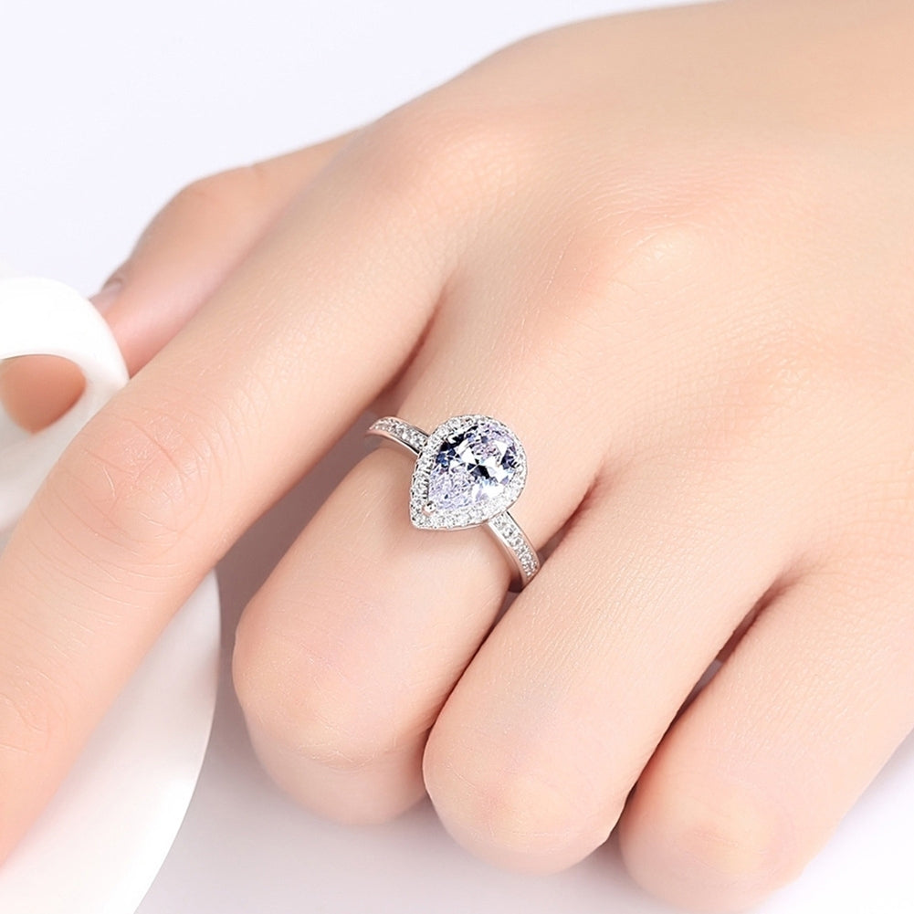 Elegant Women Waterdrop Shape Rhinestone Inlaid Finger Ring Wedding Jewelry Image 4