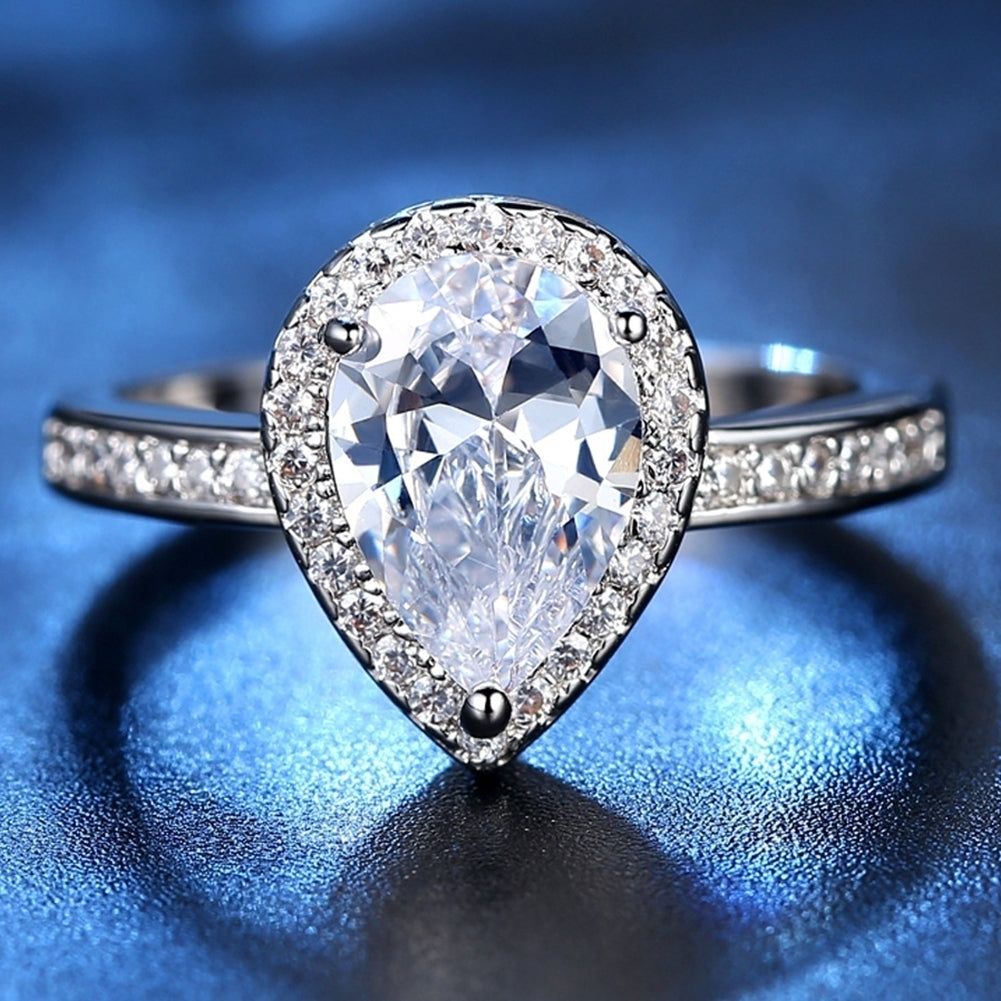 Elegant Women Waterdrop Shape Rhinestone Inlaid Finger Ring Wedding Jewelry Image 4
