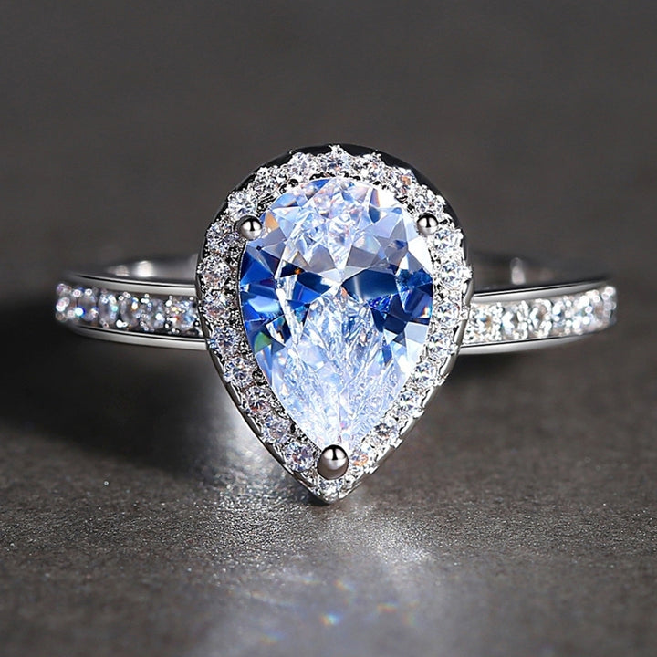 Elegant Women Waterdrop Shape Rhinestone Inlaid Finger Ring Wedding Jewelry Image 6