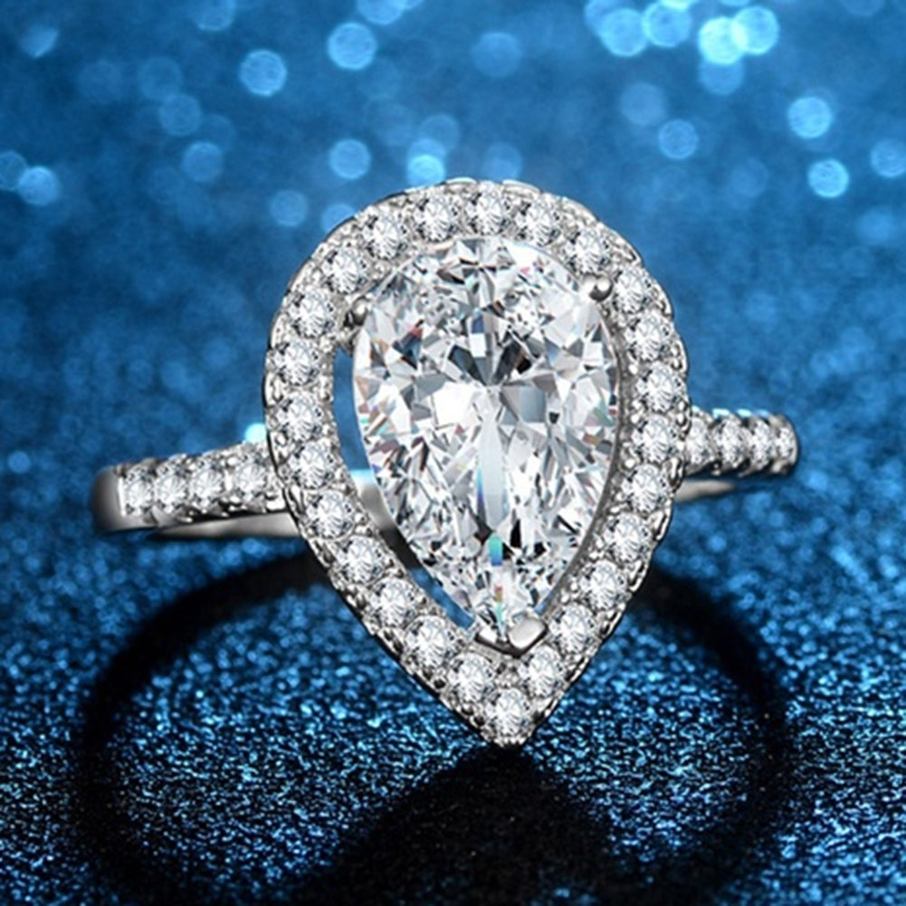 Elegant Women Waterdrop Shape Rhinestone Inlaid Finger Ring Wedding Jewelry Image 7