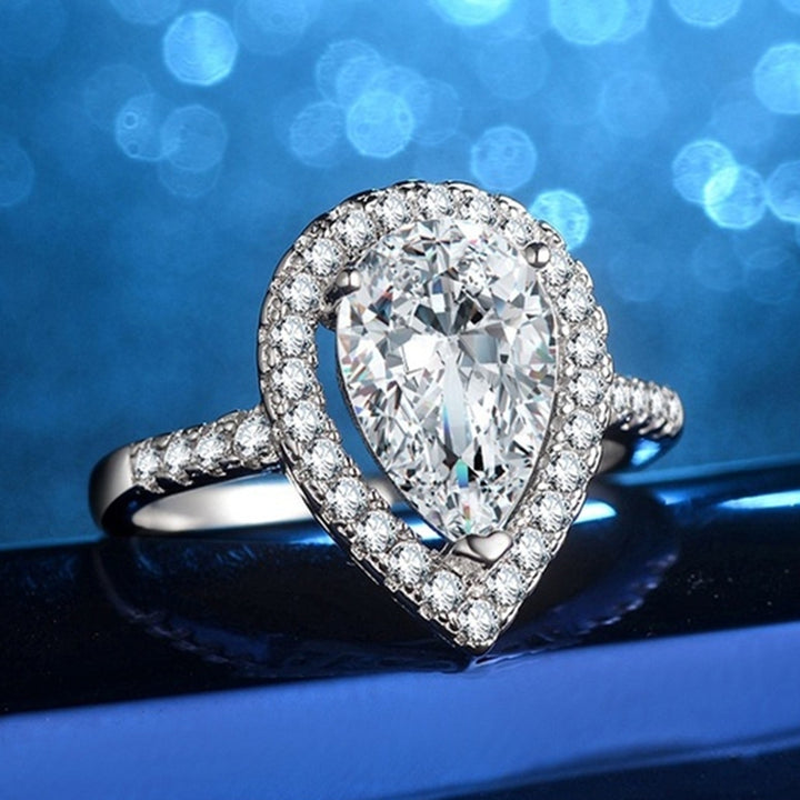 Elegant Women Waterdrop Shape Rhinestone Inlaid Finger Ring Wedding Jewelry Image 8