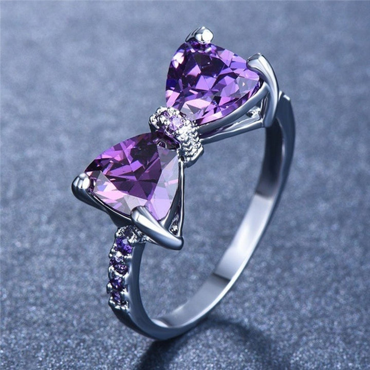 Wedding Engagement Party Bowknot Faux Amethyst Inlaid Finger Ring Bridal Jewelry Image 1